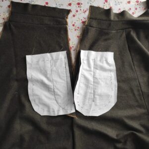 5-Bahnen-Rock Edwardianisch Nähanleitung - beide Taschenhälften an Rock gennäht