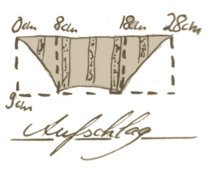 Damen Unterhemd nähen um 1900 - mit Tusche gezeichneter Aufschlag mit Maßen