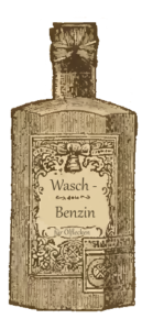 Ölflecken auf Kleidung entfernen - Flasche mit Waschbenzin