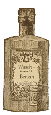 Ölflecken auf Kleidung entfernen - Flasche mit Waschbenzin